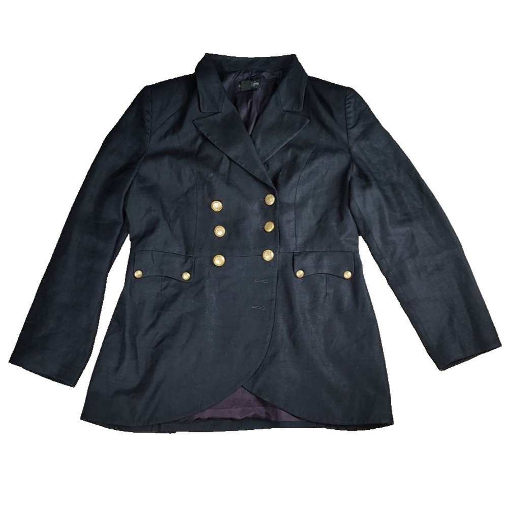 J Peterman Linen Military Blazer Navy Double Breasted Gold Button **Flaws